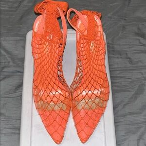 Women's Orange Mesh Heels